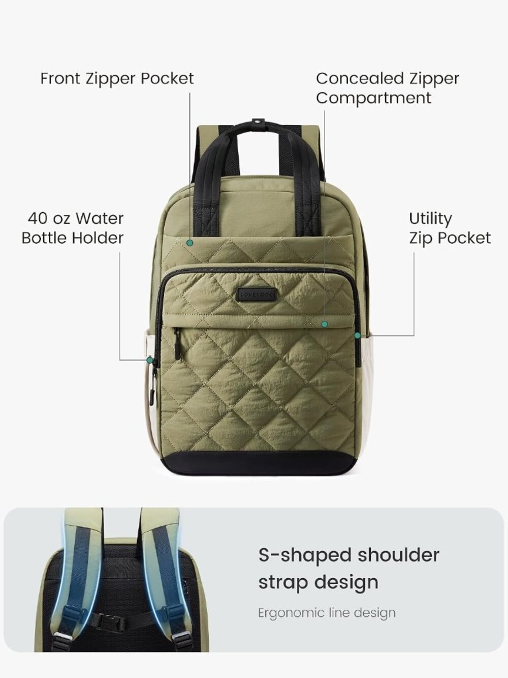 Puffer Backpack for Women Fits 15.6 Inch Laptop, Quilted Travel Backpacks Purse - Picture 4 of 7